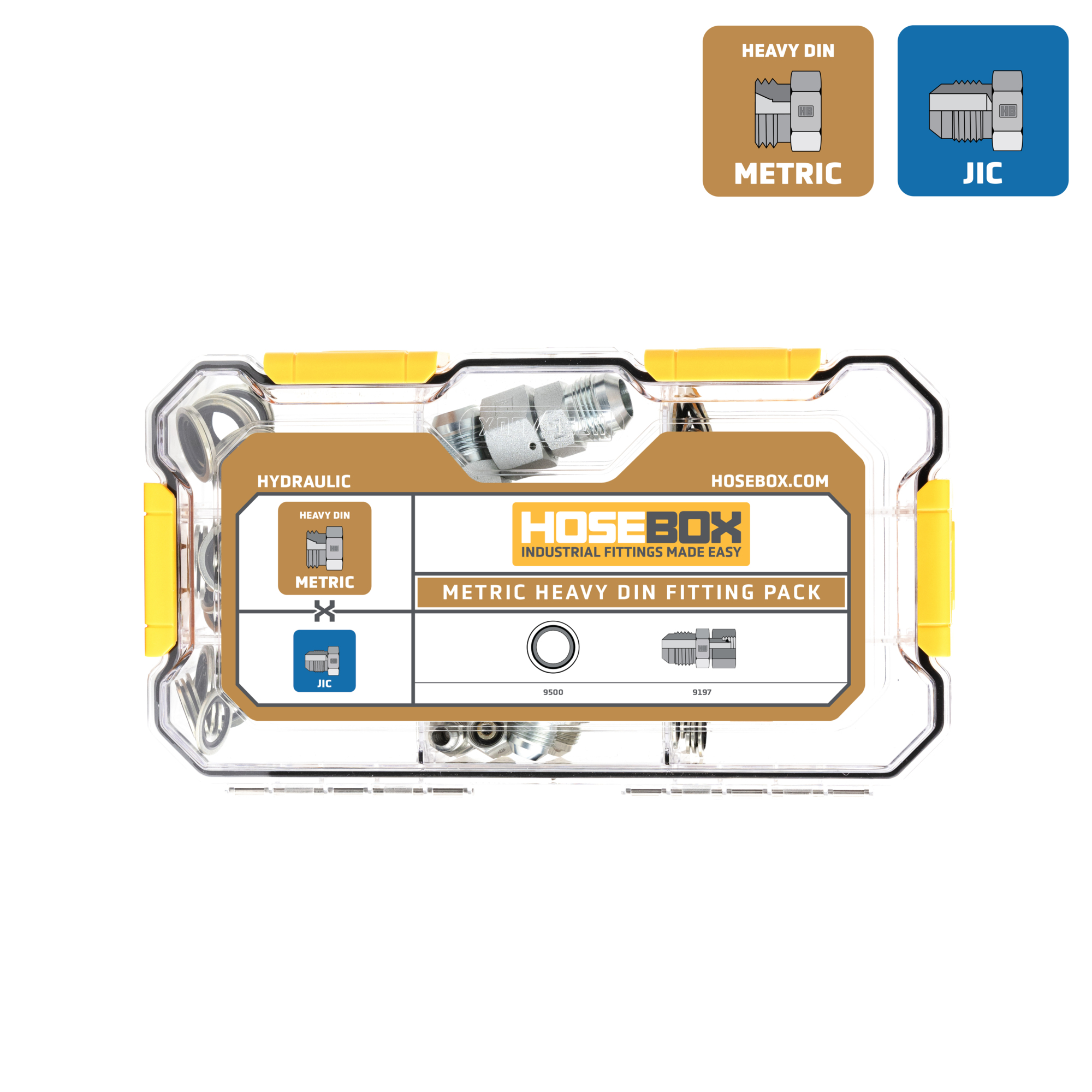 HoseBox, METRIC HEAVY DIN-JIC-KIT-10 Adapters-60 Seals, Fitting Size Other in, Model# HB2025-001